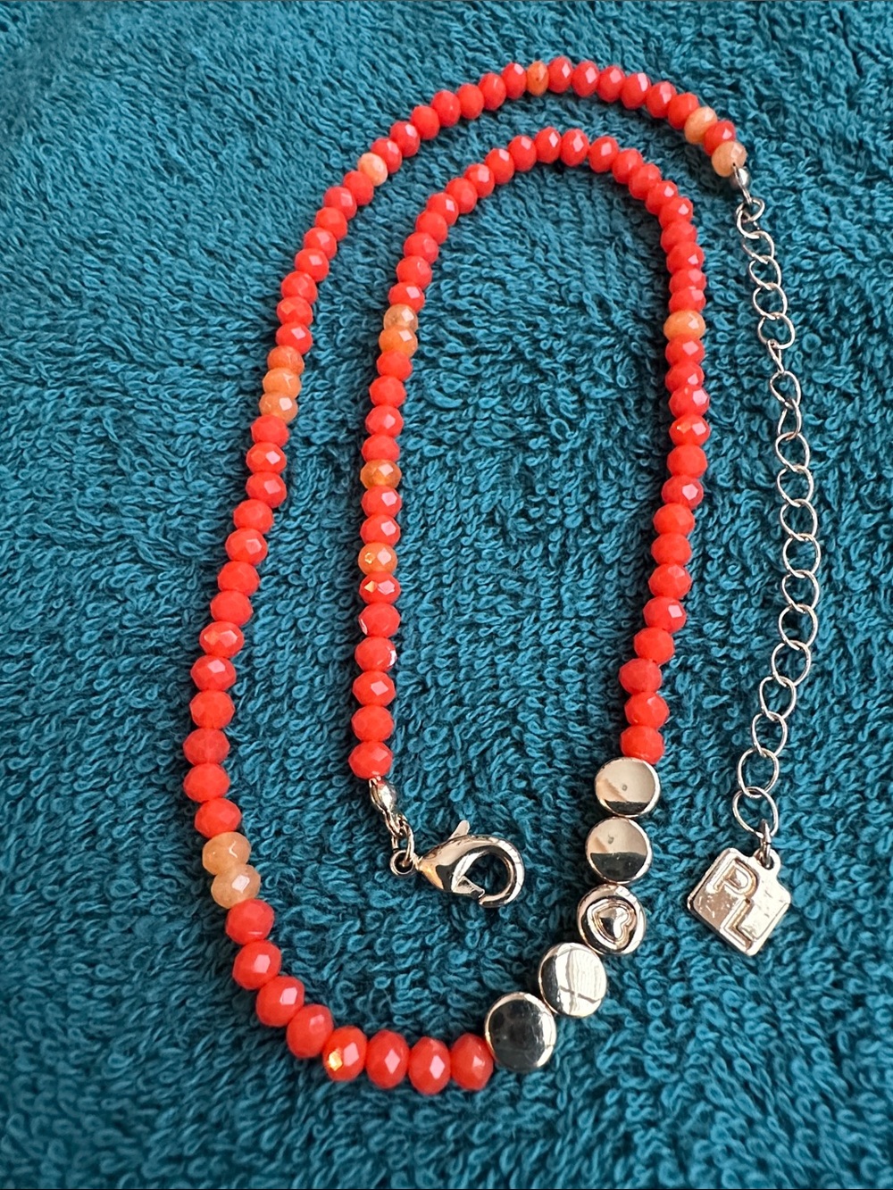 Park Lane Tangerine Faceted Beads with Gold Metal Discs with Heart Necklace 19”.